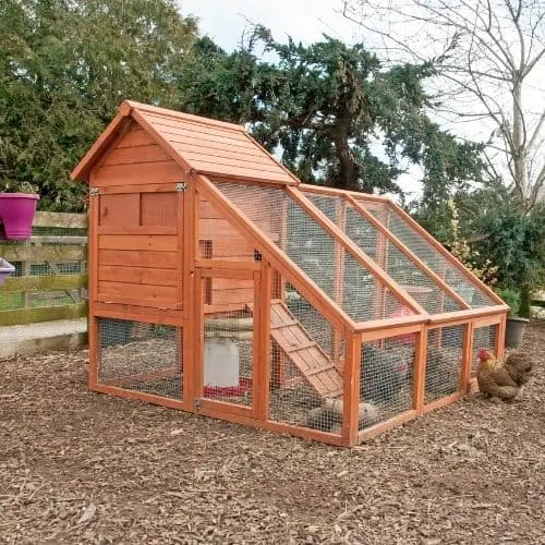 Example of a raised chicken coop with shelter underneath